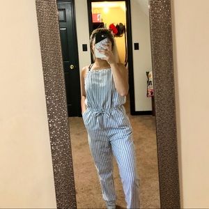 Grey/white striped jumpsuit